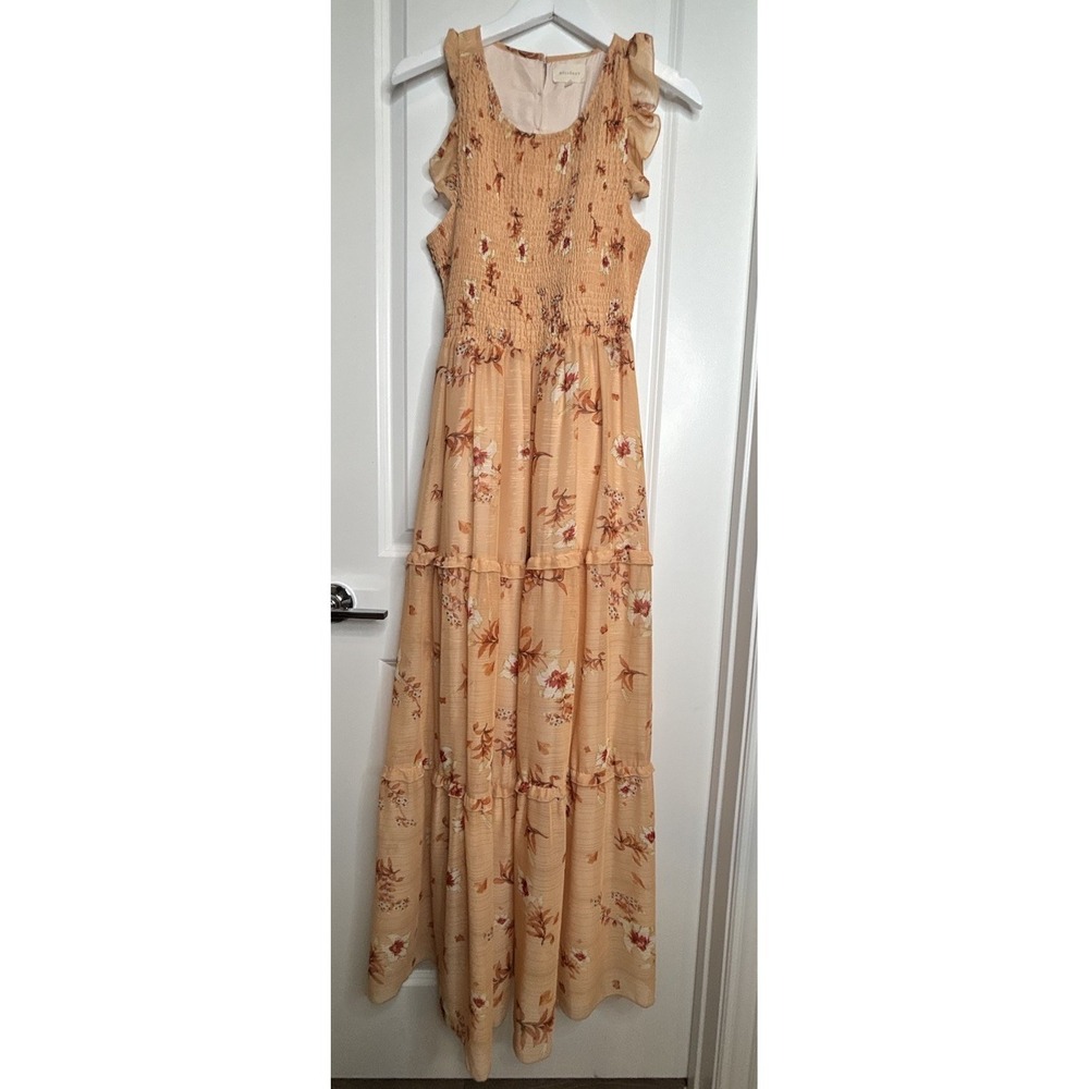 Melloday Women's Large Peach‎ Boho Floral Smocked  Tiered Maxi Dress - Picture 5 of 16